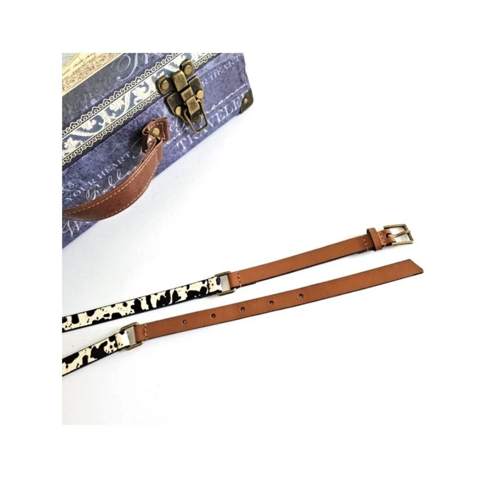 Banana Republic Dyed Calf Hair Faux Leather Brown Skinny Belt Animal‎ Print XS